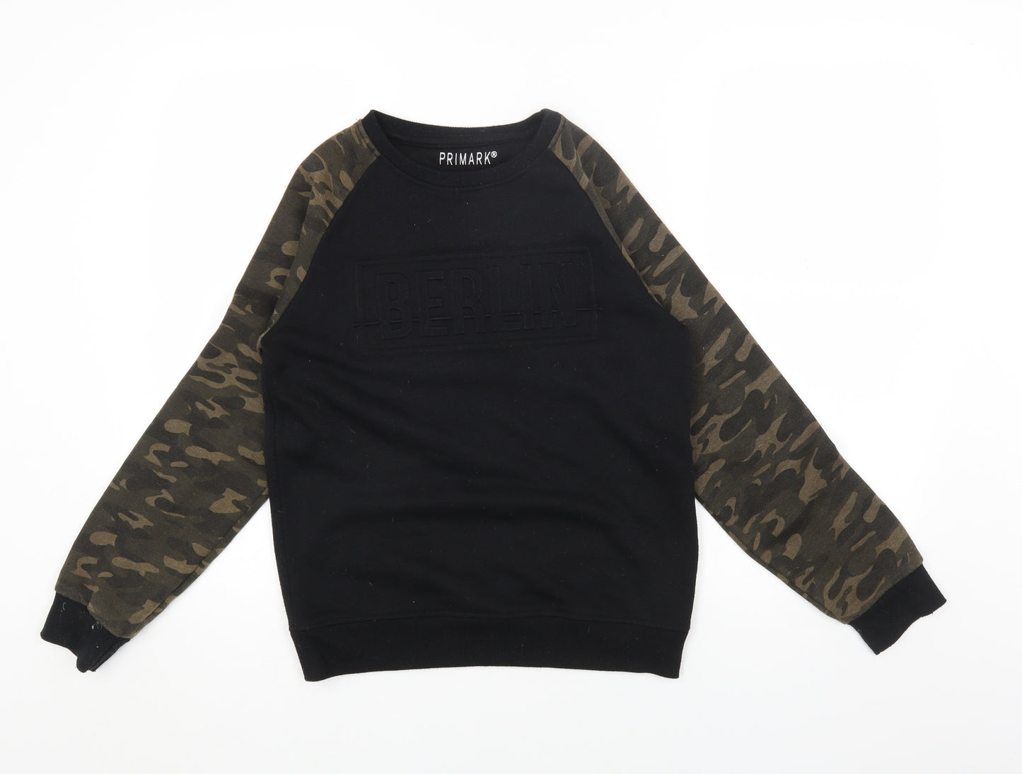 Primark Boys Black Round Neck Camouflage Cotton Pullover Jumper Size 12-13 Years Pullover