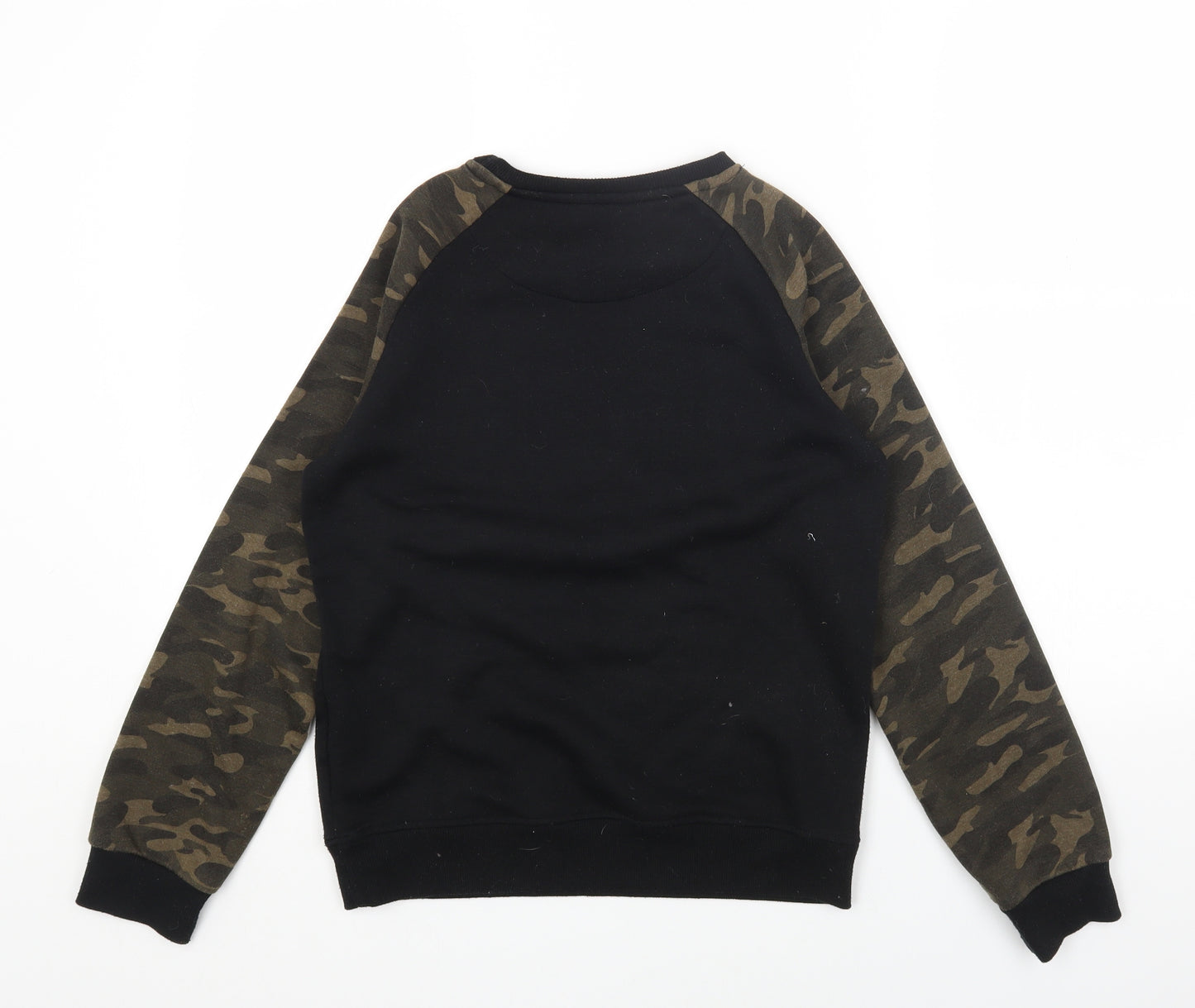 Primark Boys Black Round Neck Camouflage Cotton Pullover Jumper Size 12-13 Years Pullover