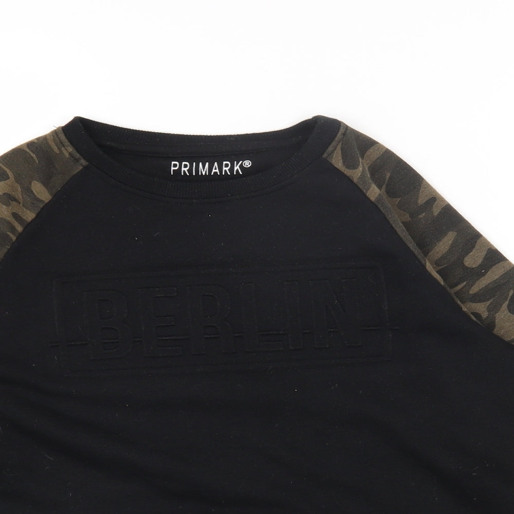 Primark Boys Black Round Neck Camouflage Cotton Pullover Jumper Size 12-13 Years Pullover