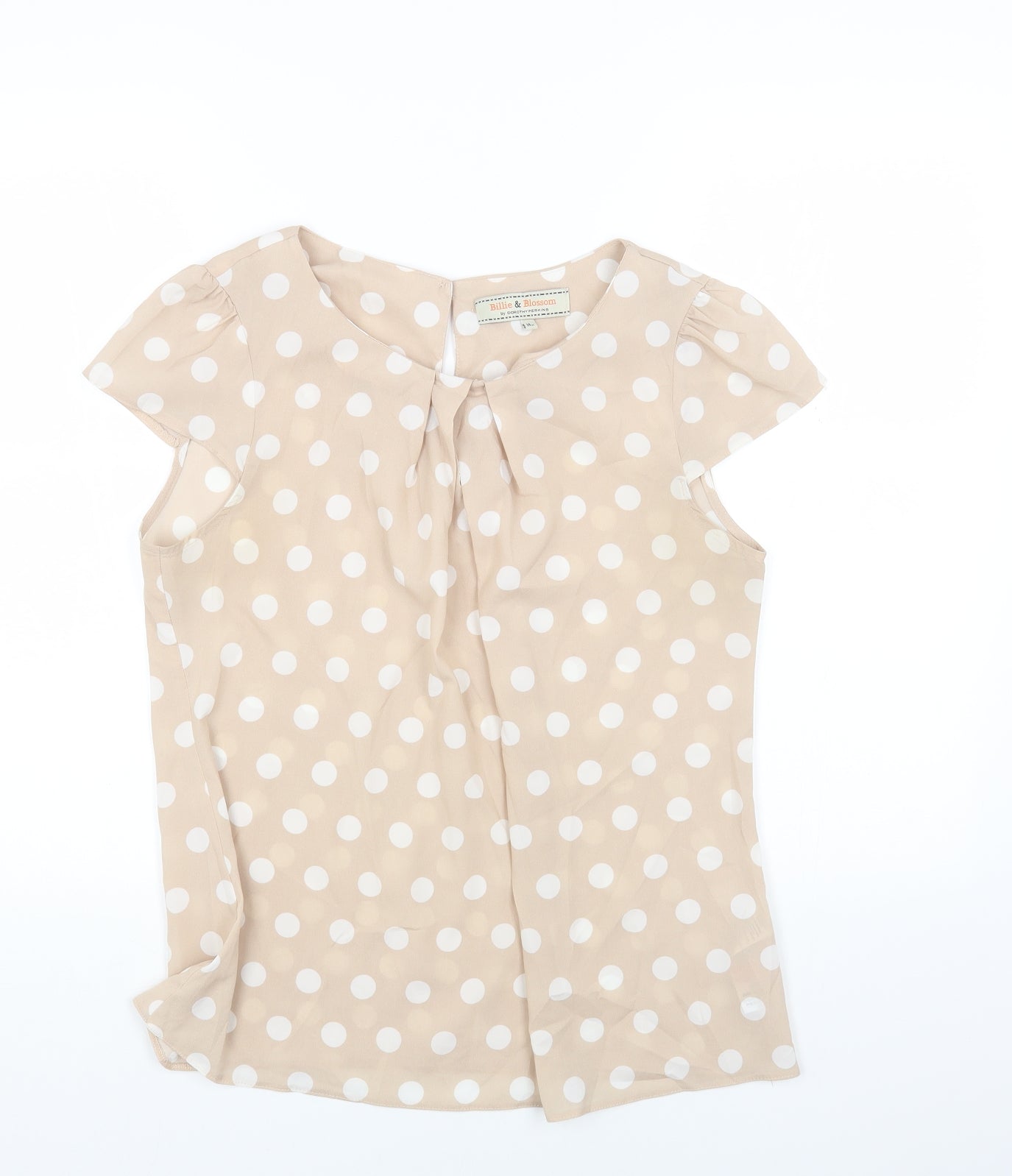 Dorothy Perkins Womens Beige Polka Dot Polyester Basic Blouse Size 14 Round Neck