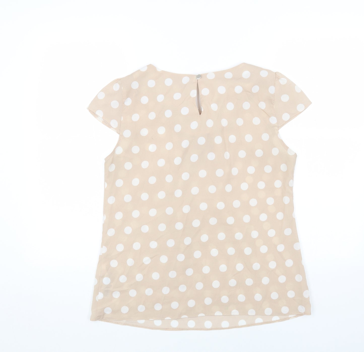 Dorothy Perkins Womens Beige Polka Dot Polyester Basic Blouse Size 14 Round Neck