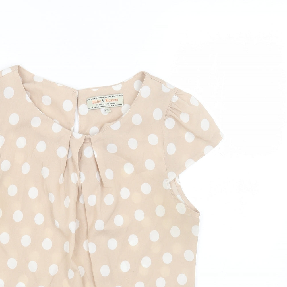 Dorothy Perkins Womens Beige Polka Dot Polyester Basic Blouse Size 14 Round Neck