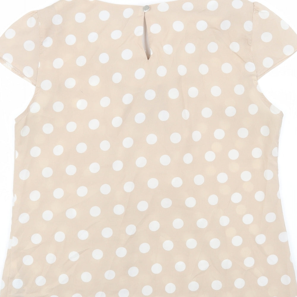 Dorothy Perkins Womens Beige Polka Dot Polyester Basic Blouse Size 14 Round Neck