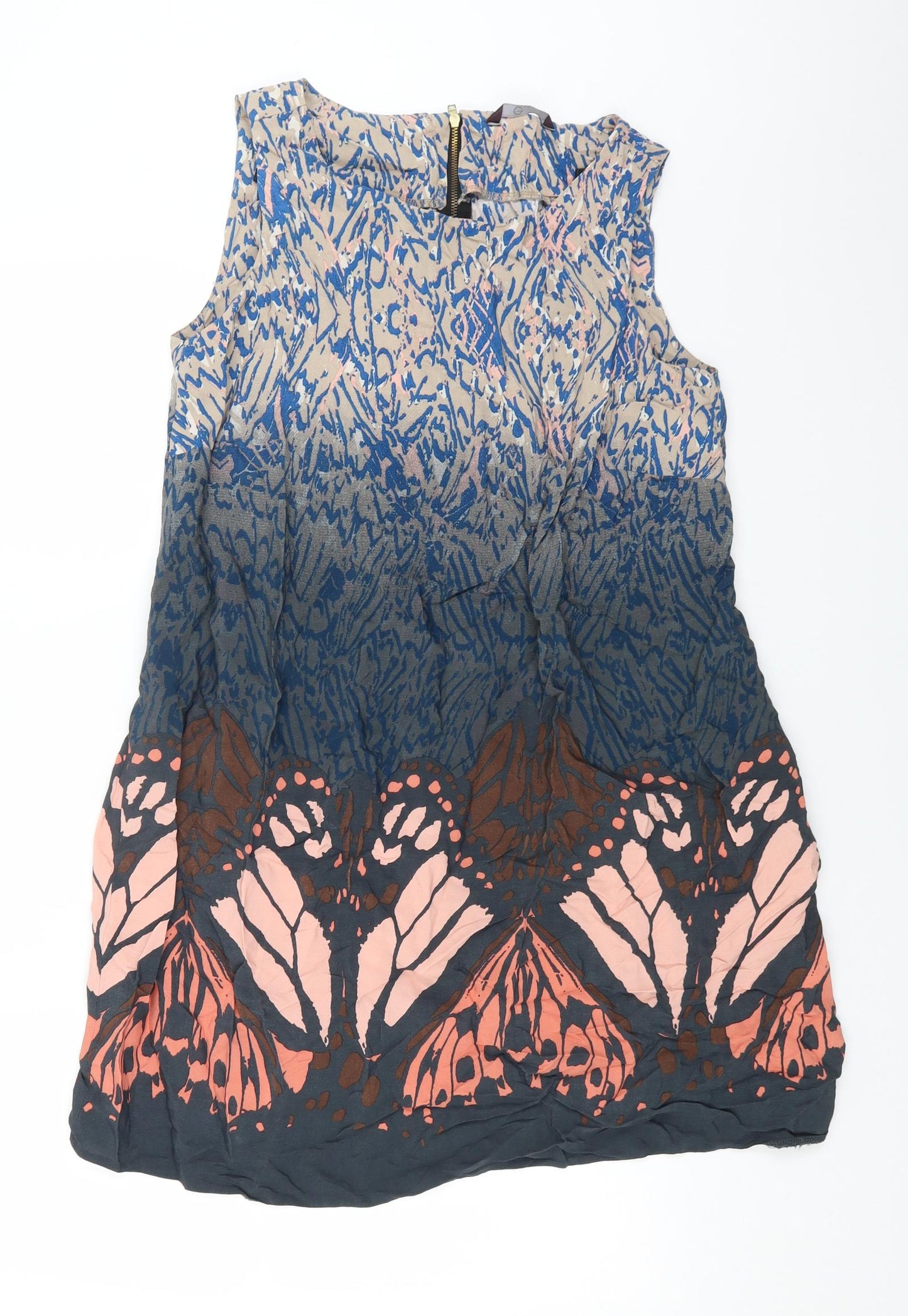 Preworn Womens Multicoloured Geometric Viscose A-Line Size 20 Round Neck Zip