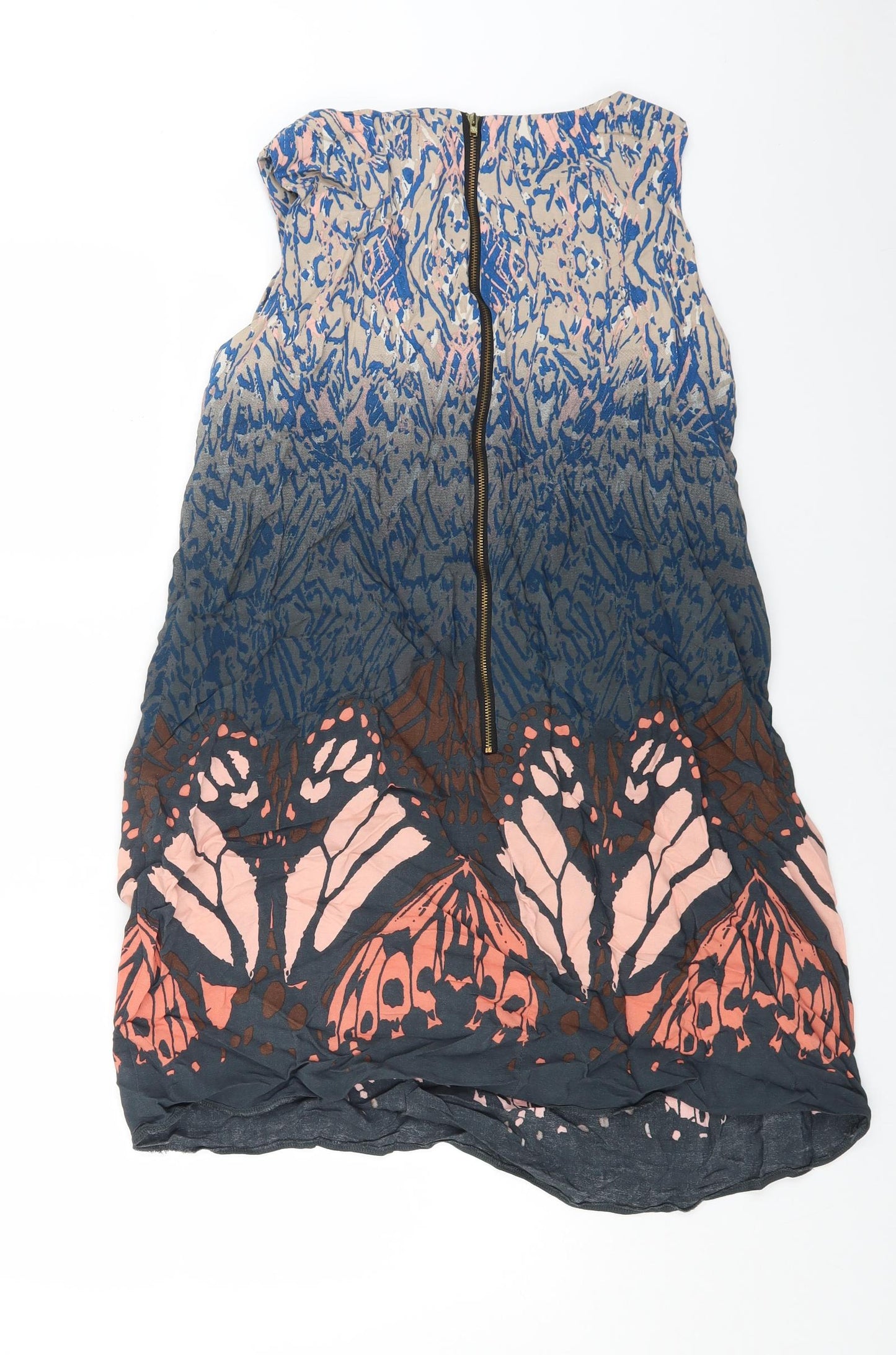 Preworn Womens Multicoloured Geometric Viscose A-Line Size 20 Round Neck Zip