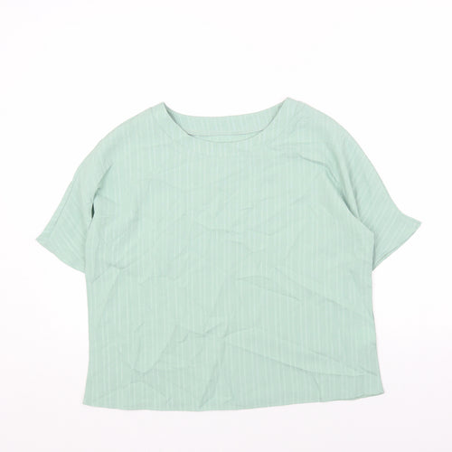 Preworn Womens Green Polyester Basic Blouse Size S Round Neck
