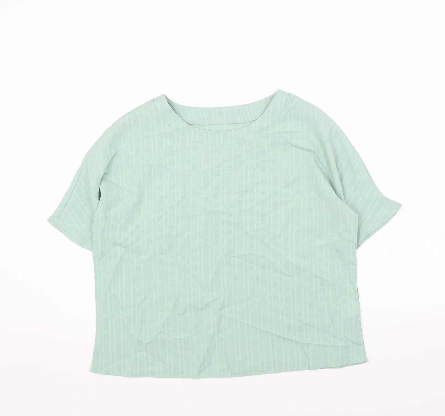 Preworn Womens Green Polyester Basic Blouse Size S Round Neck