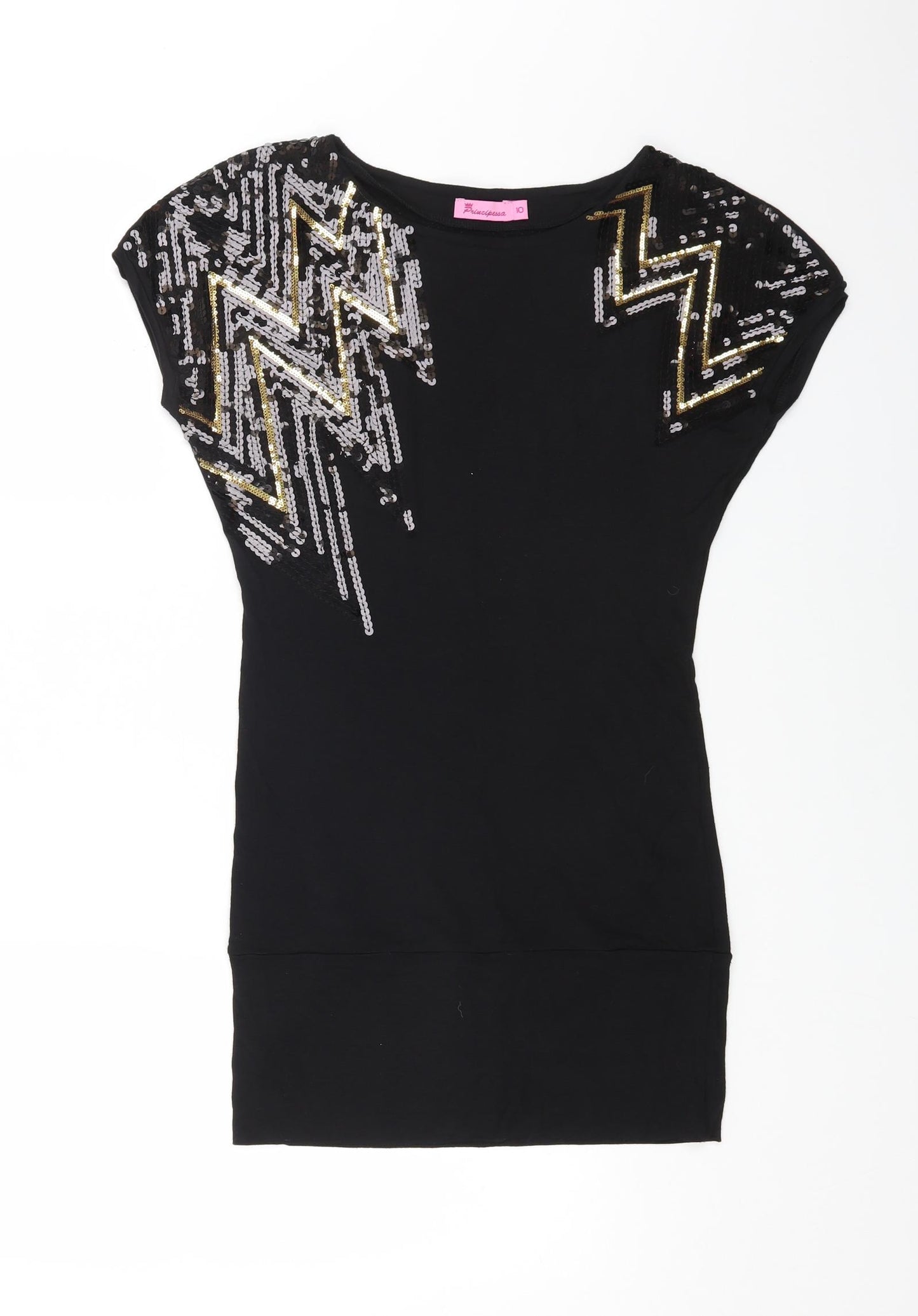 Preworn Womens Black Viscose Basic Blouse Size 10 Round Neck