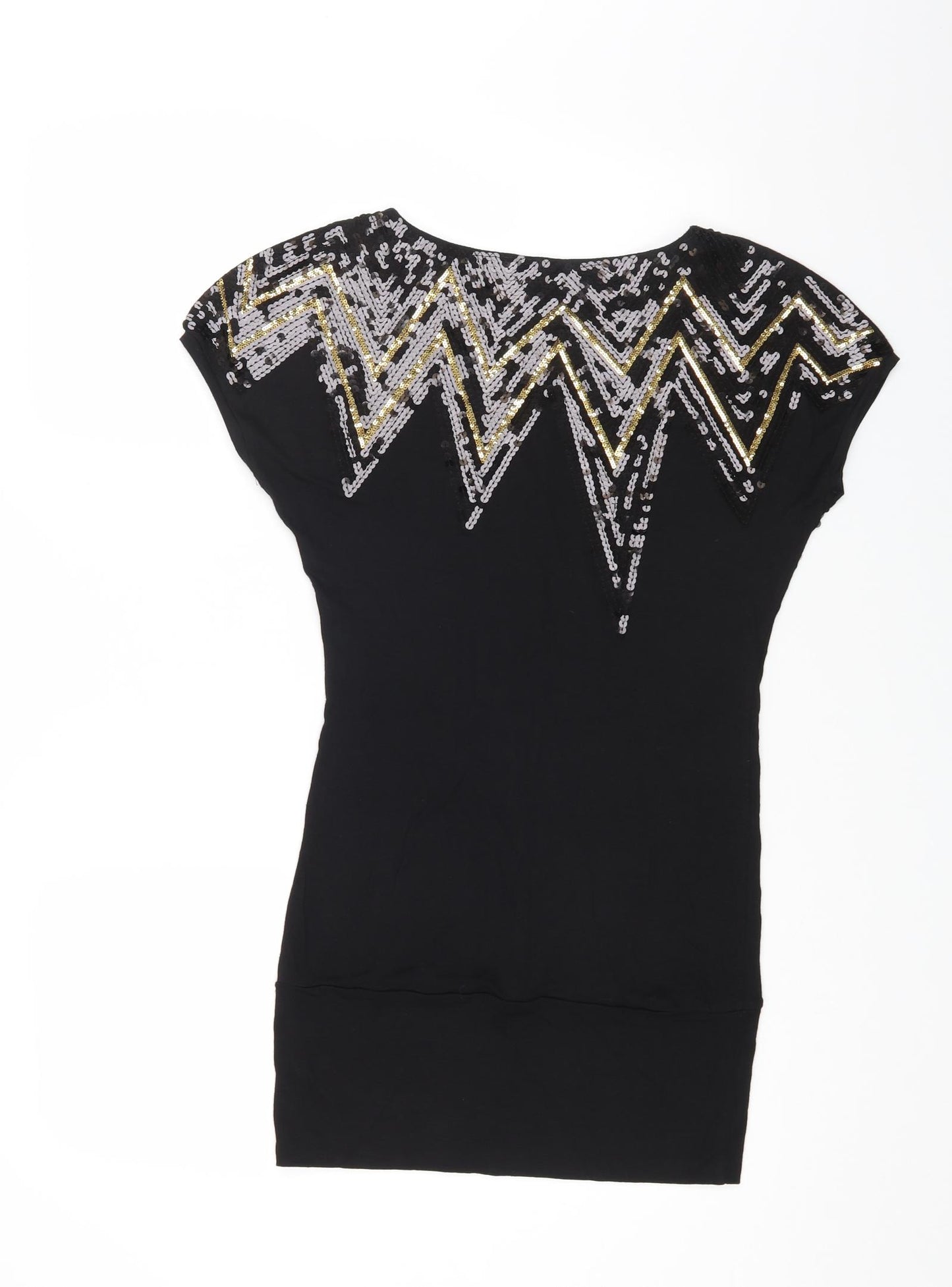 Preworn Womens Black Viscose Basic Blouse Size 10 Round Neck
