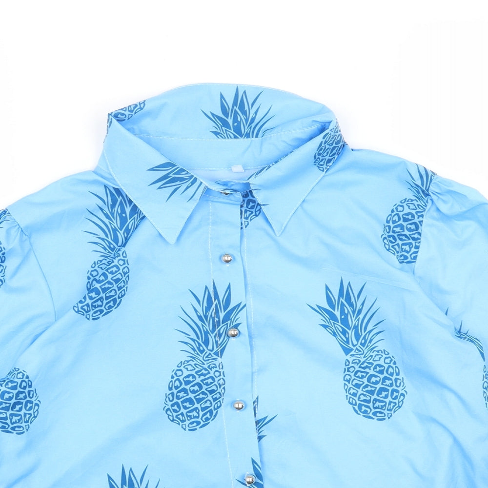 Preworn Womens Black Geometric Polyester Basic Button-Up Size L Collared - Pineapple Print