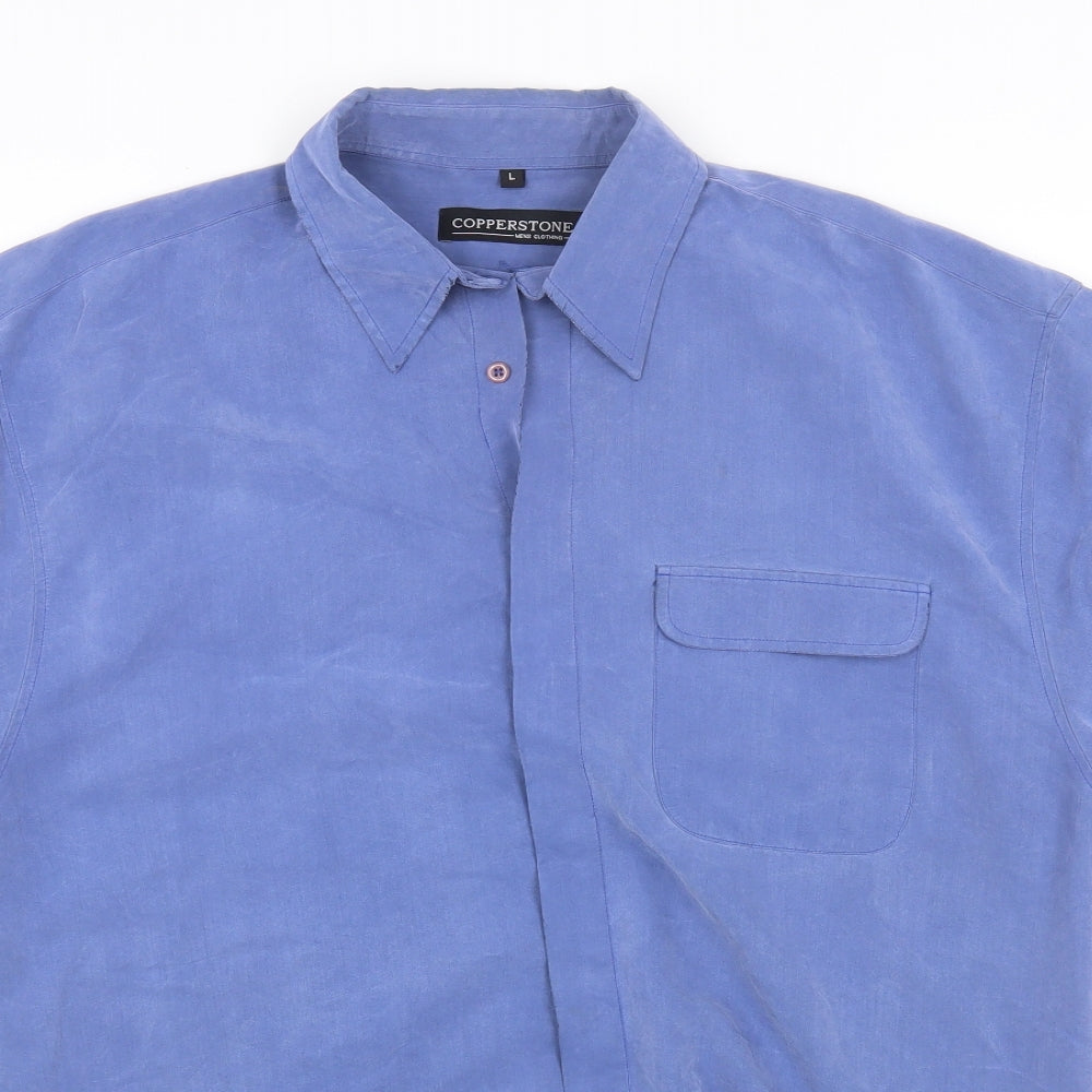 Copperstone Mens Blue Modal Button-Up Size L Collared Button