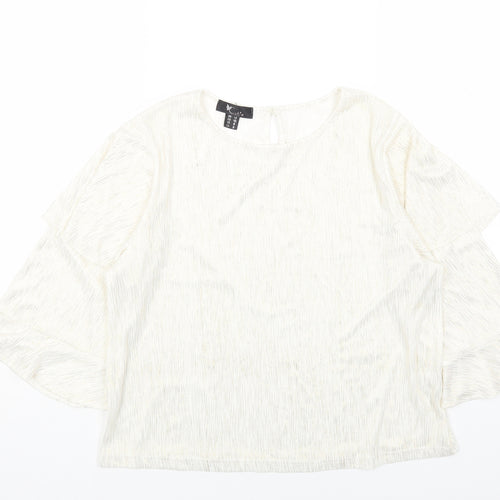 Cutie Womens White Polyester Basic Blouse Size 12 Round Neck