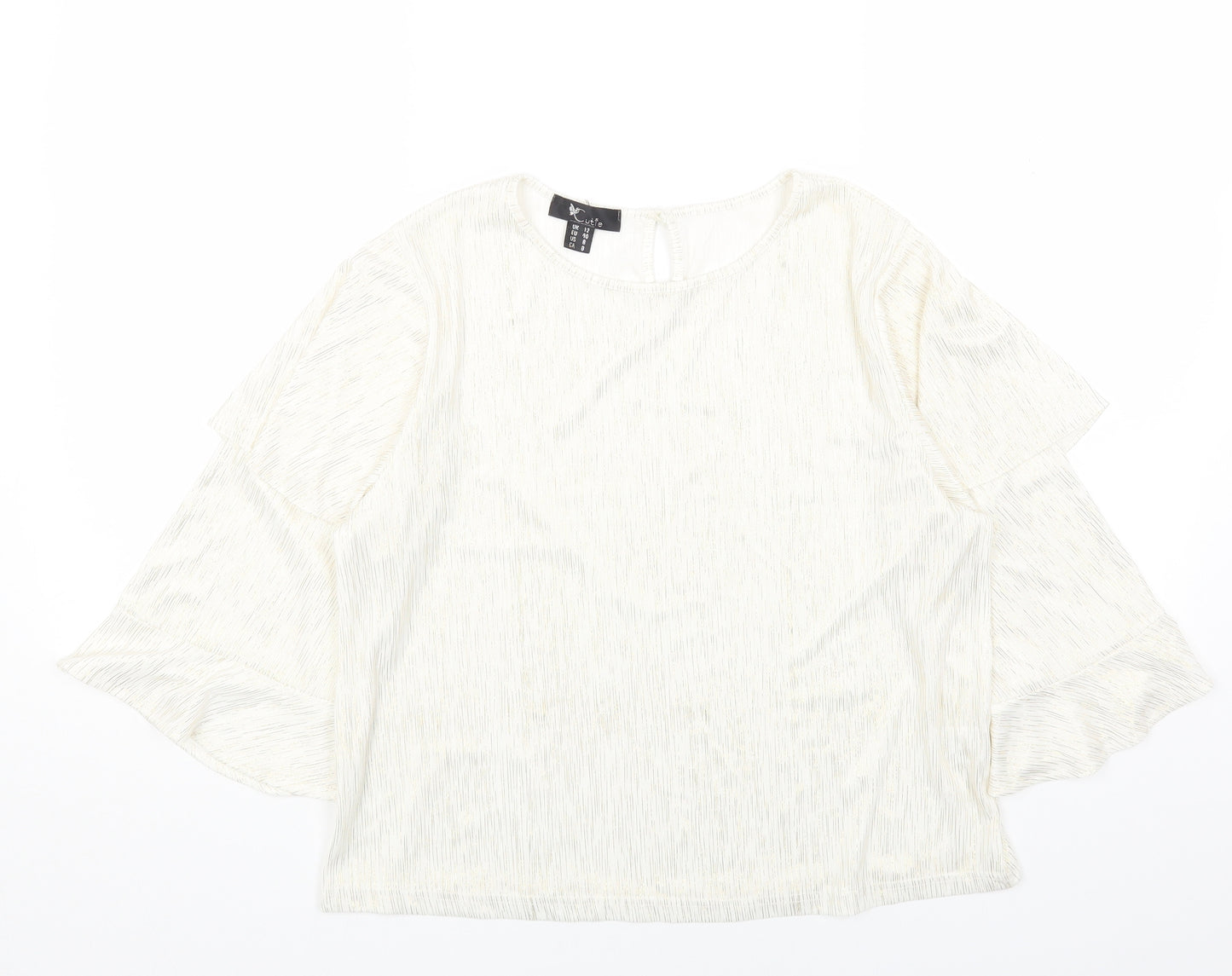 Cutie Womens White Polyester Basic Blouse Size 12 Round Neck