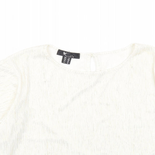 Cutie Womens White Polyester Basic Blouse Size 12 Round Neck