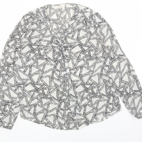 Linea Womens White Geometric Polyester Basic Blouse Size 12 V-Neck