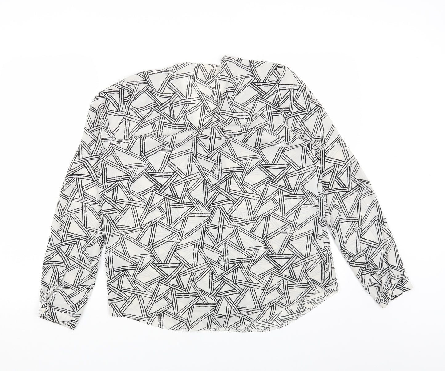 Linea Womens White Geometric Polyester Basic Blouse Size 12 V-Neck