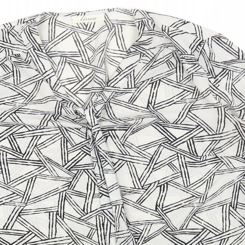 Linea Womens White Geometric Polyester Basic Blouse Size 12 V-Neck