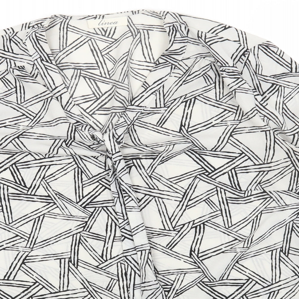 Linea Womens White Geometric Polyester Basic Blouse Size 12 V-Neck