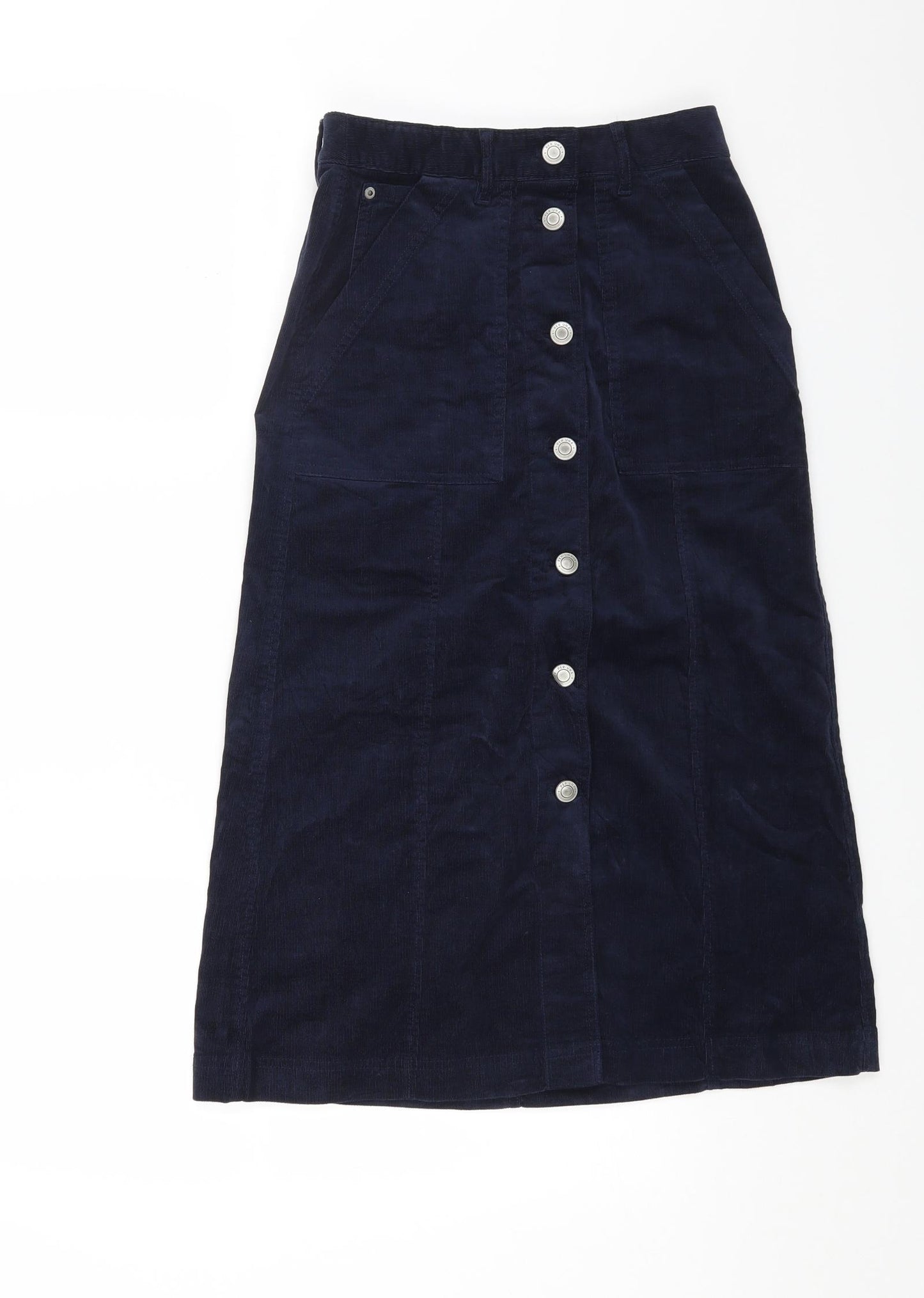 Marks and Spencer Womens Blue Cotton A-Line Skirt Size 6 Button
