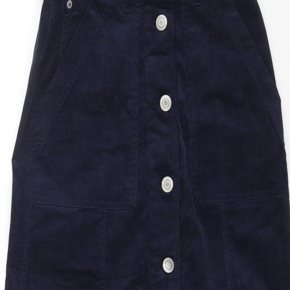 Marks and Spencer Womens Blue Cotton A-Line Skirt Size 6 Button