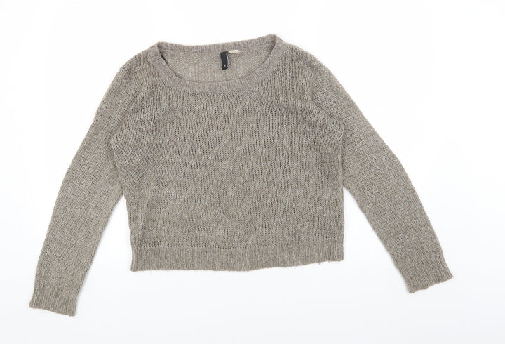 H&M Womens Grey Boat Neck Acrylic Pullover Jumper Size S