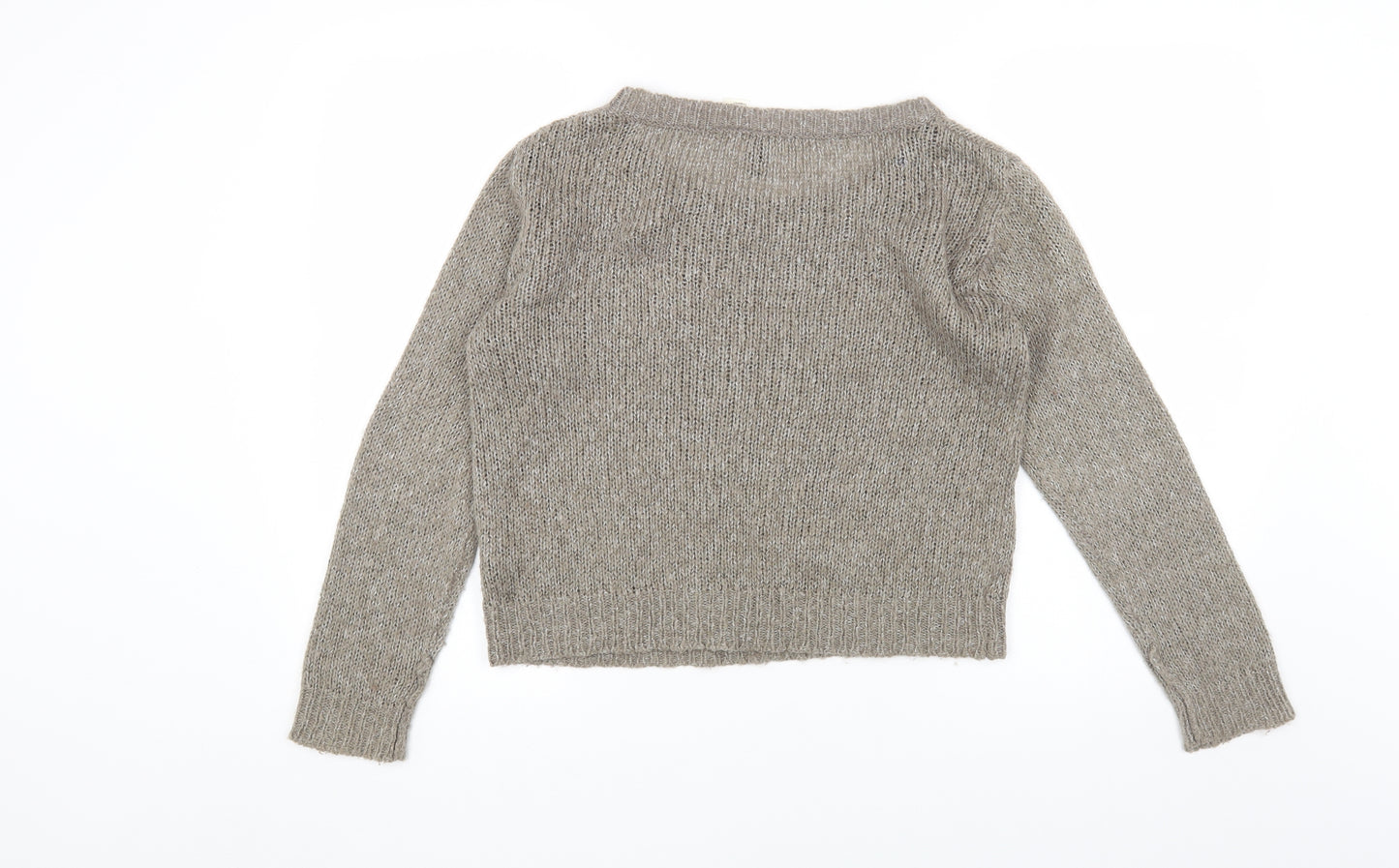 H&M Womens Grey Boat Neck Acrylic Pullover Jumper Size S