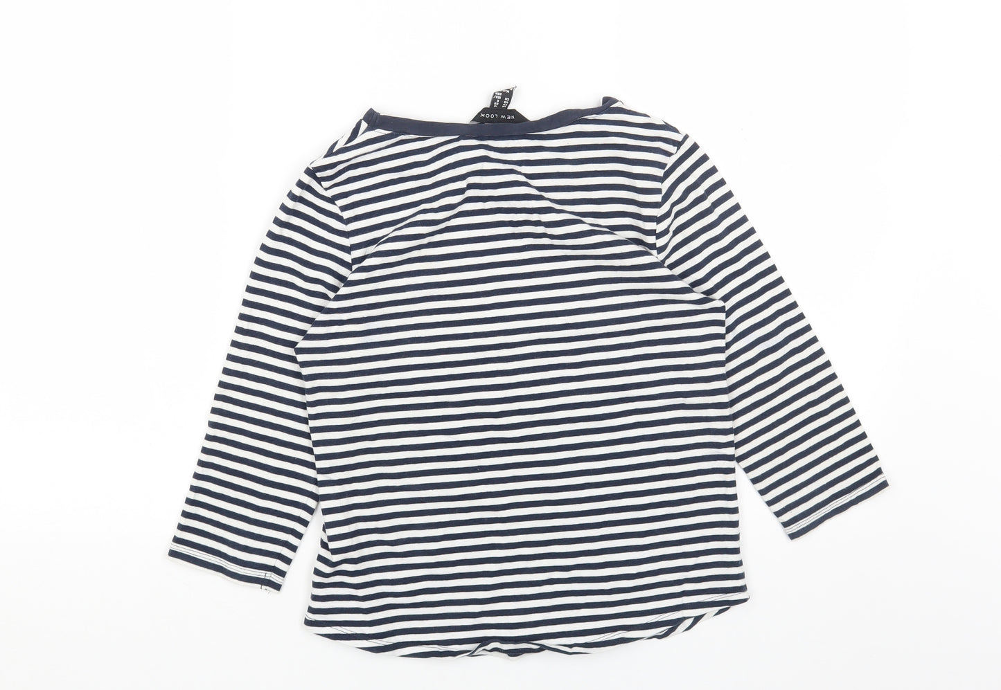 New Look Womens Multicoloured Striped Cotton Basic T-Shirt Size 10 Round Neck