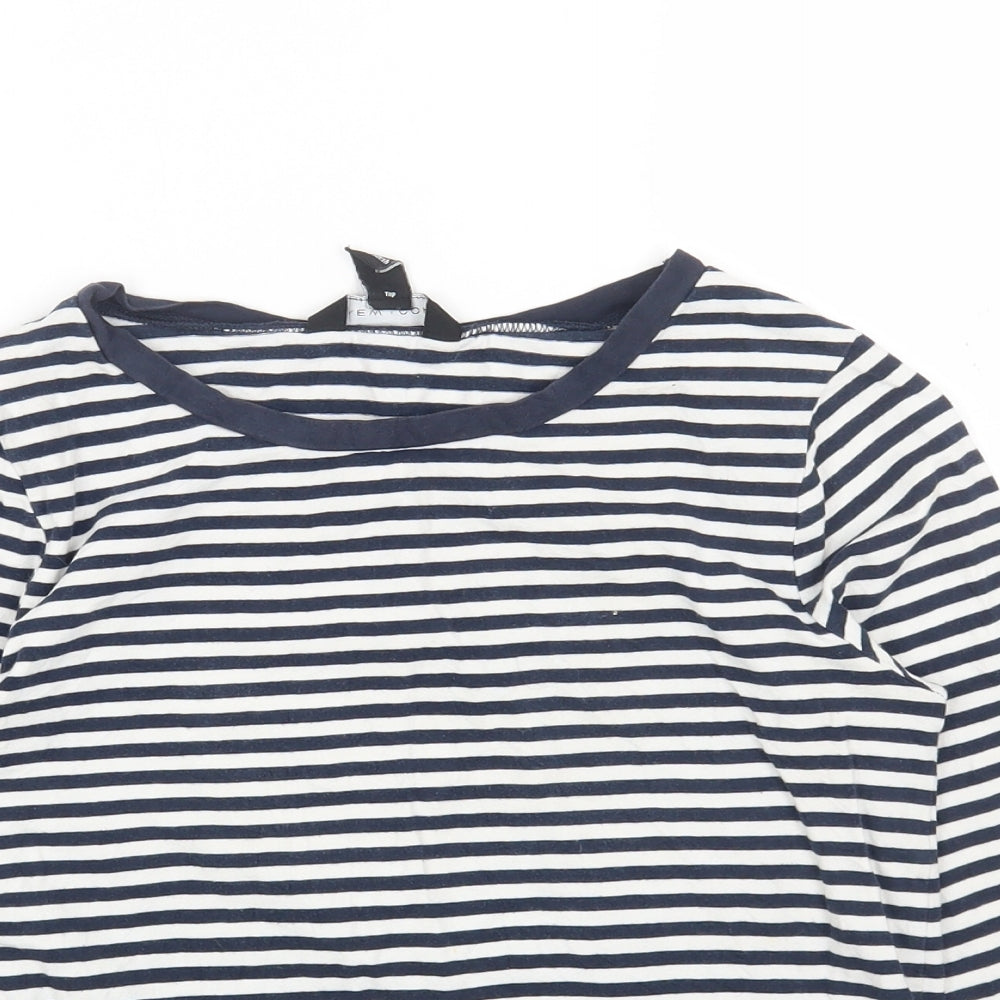 New Look Womens Multicoloured Striped Cotton Basic T-Shirt Size 10 Round Neck