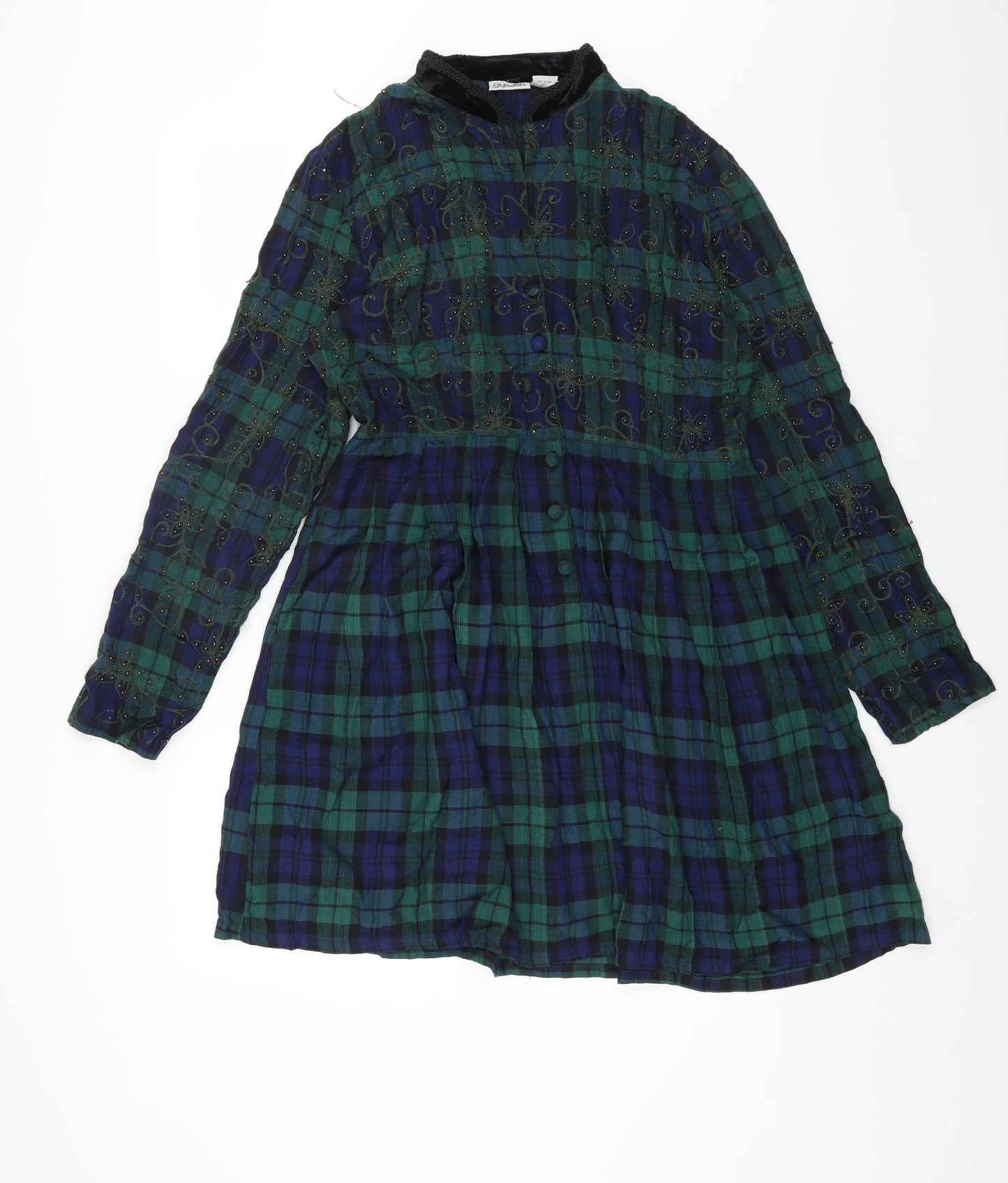 Styleworks Womens Multicoloured Plaid Rayon Shirt Dress Size 10 Collared Button