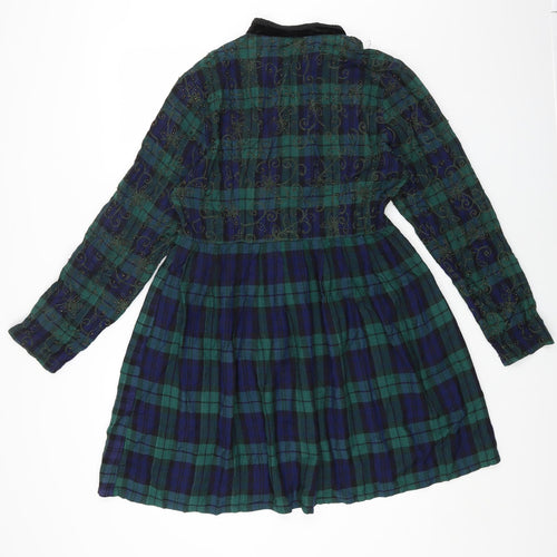 Styleworks Womens Multicoloured Plaid Rayon Shirt Dress Size 10 Collared Button