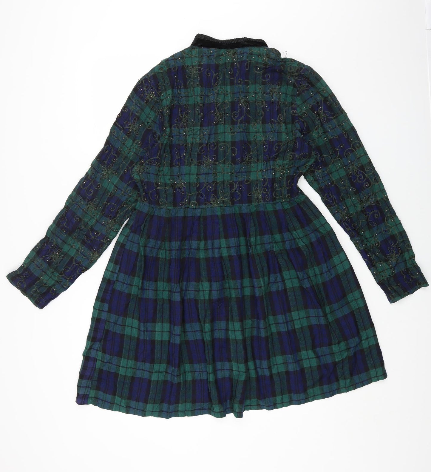Styleworks Womens Multicoloured Plaid Rayon Shirt Dress Size 10 Collared Button