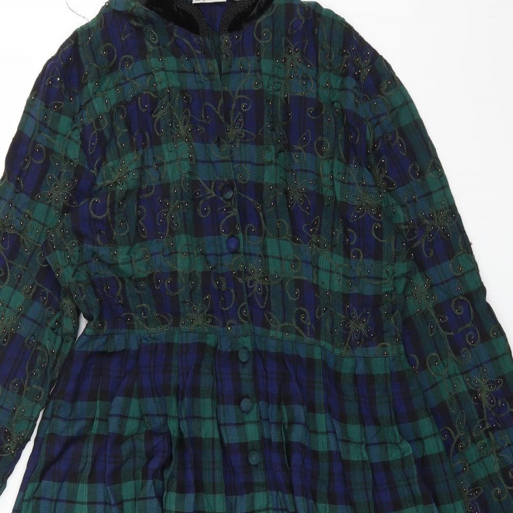 Styleworks Womens Multicoloured Plaid Rayon Shirt Dress Size 10 Collared Button