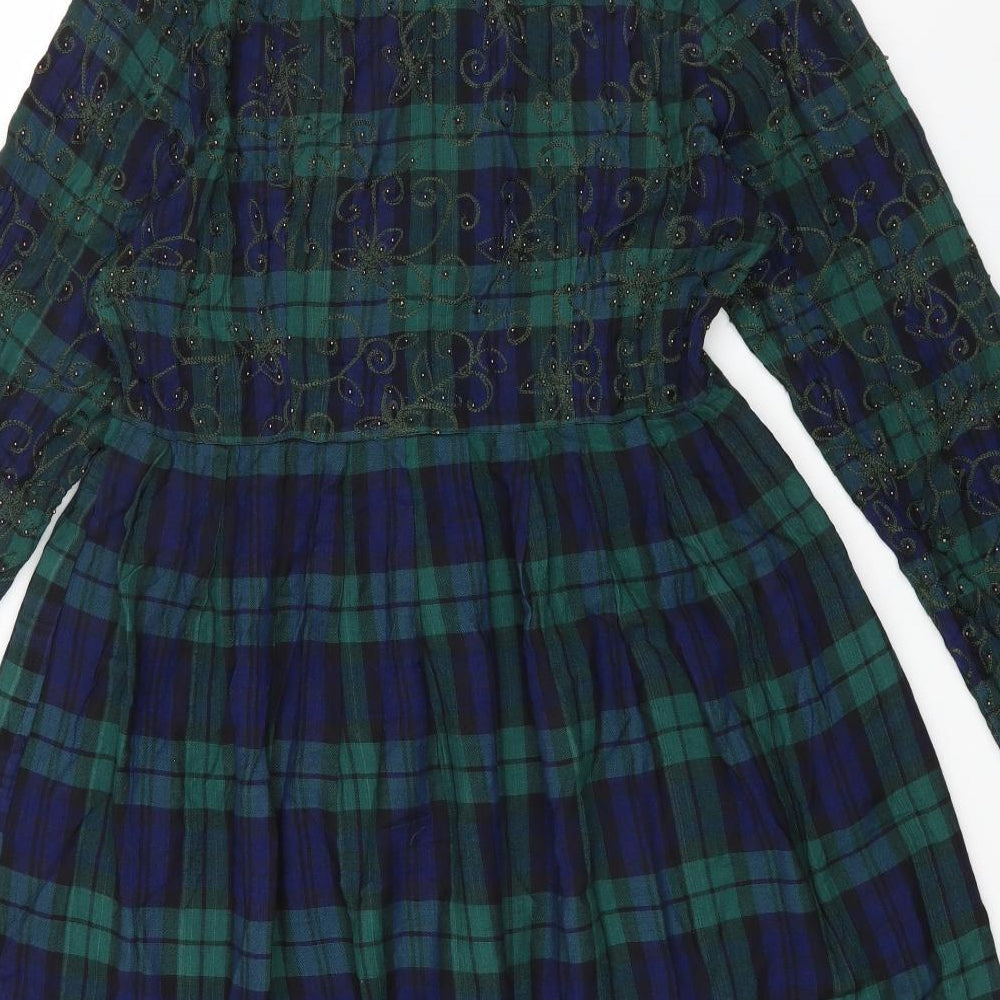 Styleworks Womens Multicoloured Plaid Rayon Shirt Dress Size 10 Collared Button