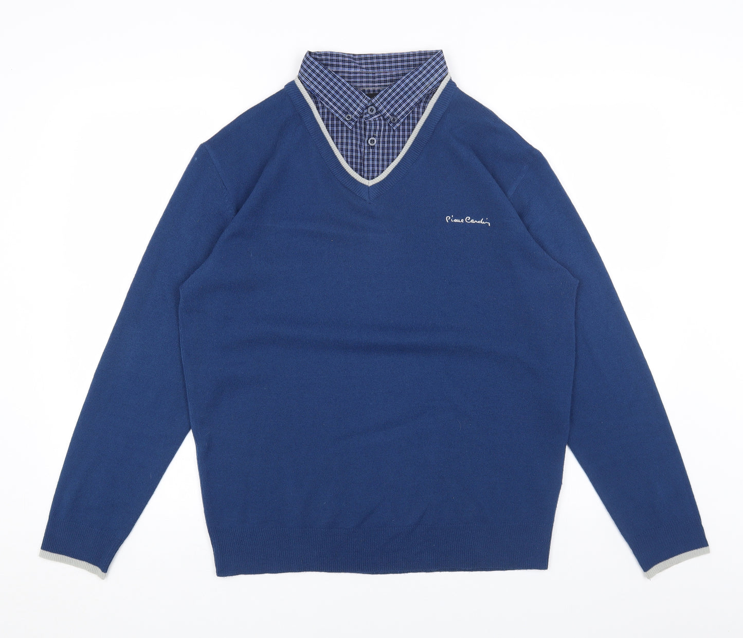 Pierre Cardin Mens Blue Collared Acrylic Pullover Jumper Size M