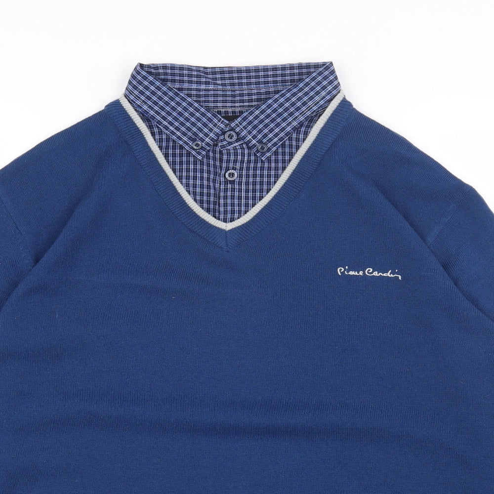 Pierre Cardin Mens Blue Collared Acrylic Pullover Jumper Size M
