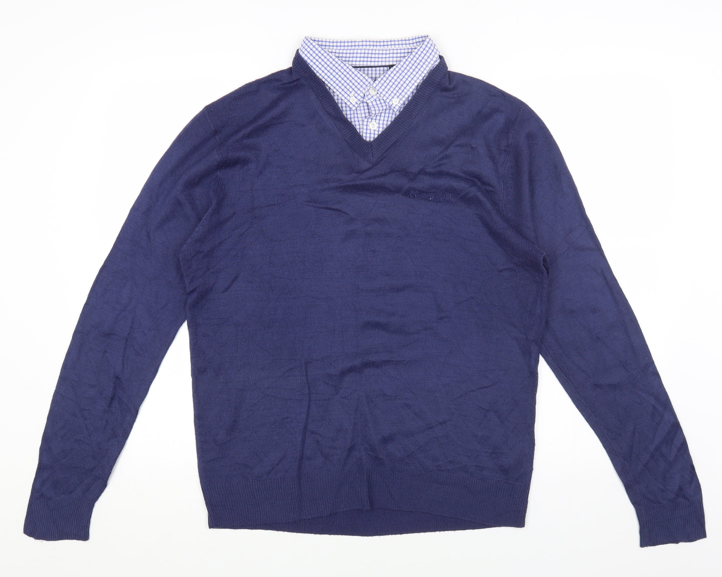 Pierre Cardin Mens Blue Collared Acrylic Pullover Jumper Size M
