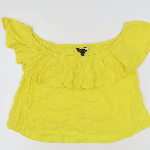 New Look Womens Yellow Viscose Basic Blouse Size 6 Off the Shoulder