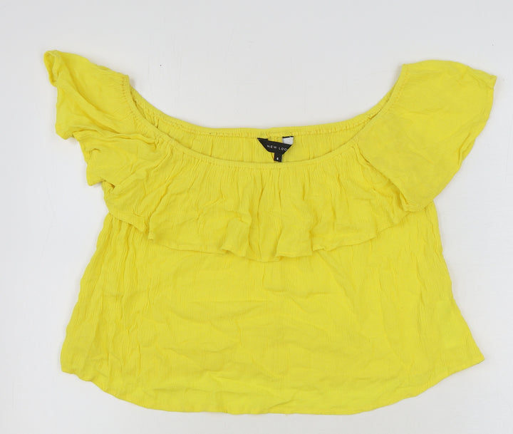 New Look Womens Yellow Viscose Basic Blouse Size 6 Off the Shoulder