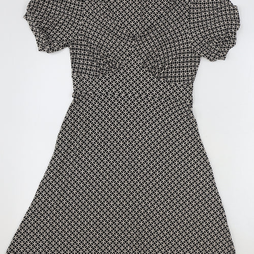 Next Beachwear Womens Black Geometric Viscose Fit & Flare Size 8 V-Neck Pullover