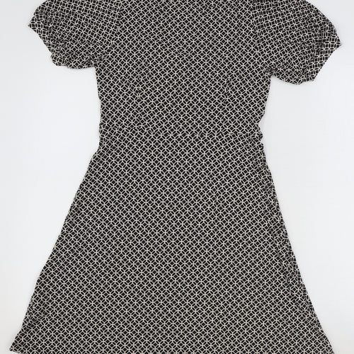 Next Beachwear Womens Black Geometric Viscose Fit & Flare Size 8 V-Neck Pullover