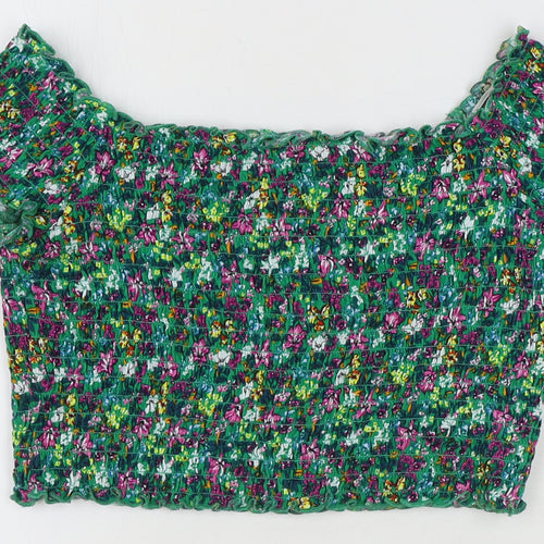 Divided by H&M Womens Multicoloured Floral Cotton Cropped Blouse Size M Boat Neck - Shirred Bardot