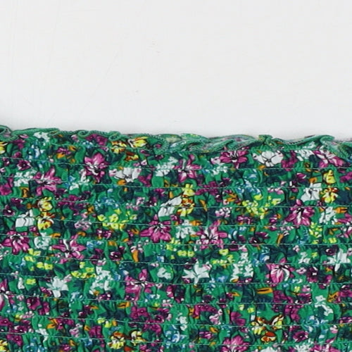 Divided by H&M Womens Multicoloured Floral Cotton Cropped Blouse Size M Boat Neck - Shirred Bardot