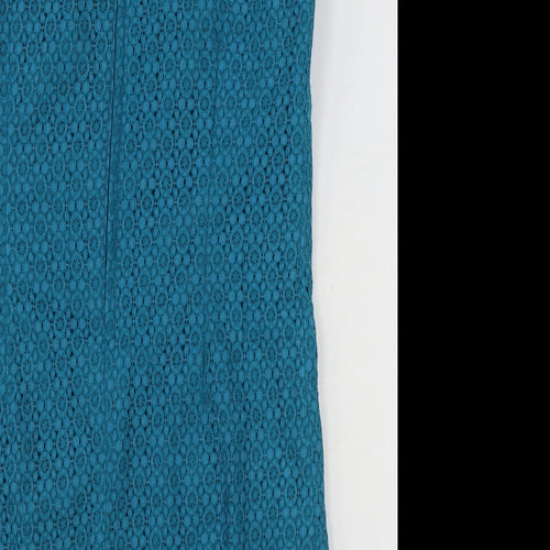 Pop England Womens Blue Geometric Cotton Shift Size 8 Round Neck Zip
