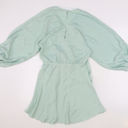 Zara Womens Green Polyester A-Line Size S V-Neck Button