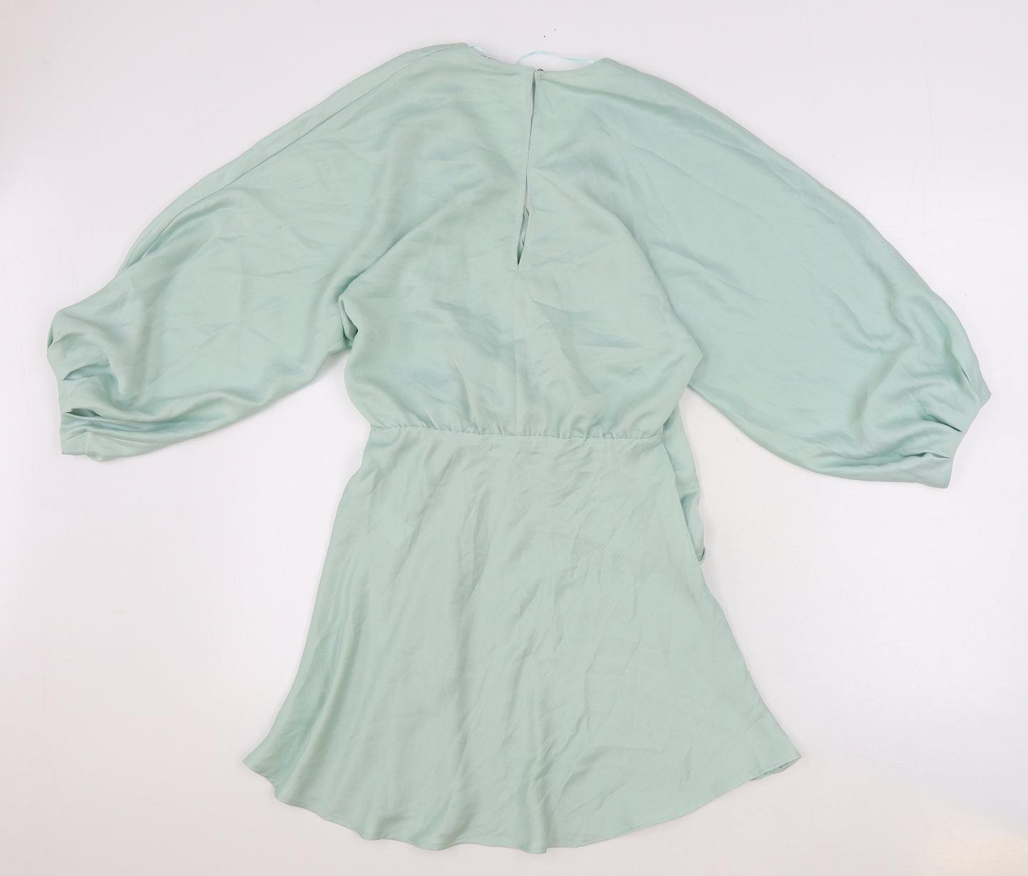Zara Womens Green Polyester A-Line Size S V-Neck Button