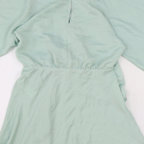 Zara Womens Green Polyester A-Line Size S V-Neck Button