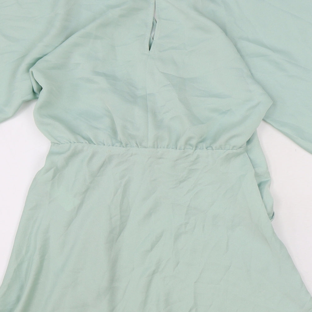 Zara Womens Green Polyester A-Line Size S V-Neck Button