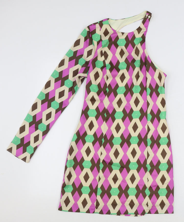 Zara Womens Multicoloured Geometric Polyester Shift Size XS One Shoulder Zip