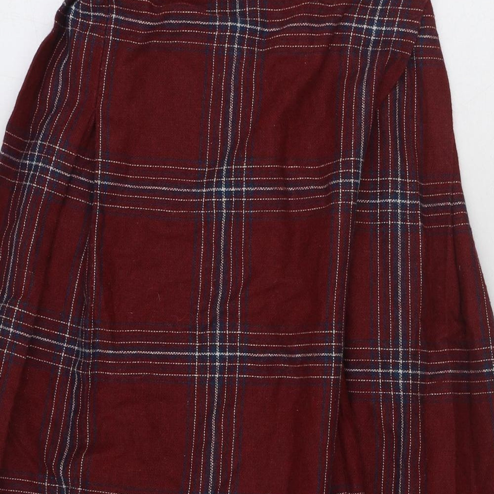 St Bernard Womens Red Plaid Polyester A-Line Skirt Size 10 Button
