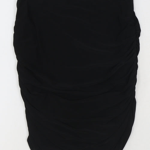 PRETTYLITTLETHING Womens Black Polyester Straight & Pencil Skirt Size 8 - Ruched